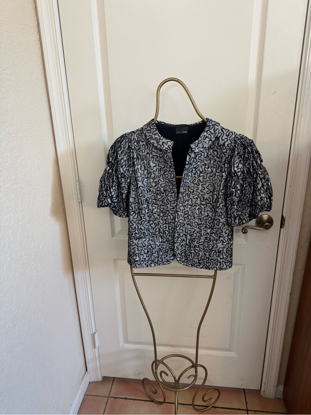 Fendi Black and White Short Embroidered Jacket